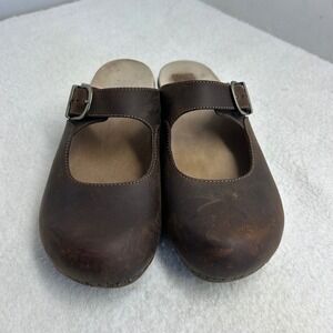 Dansko Martina Brown Leather Mary Jane Mules Clogs Buckle Strap Size 41